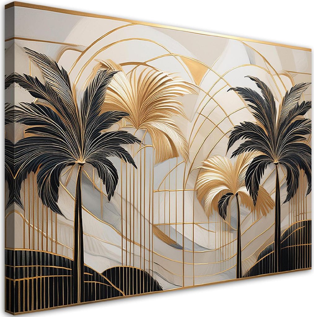Leinwandbild Tropische Palmen 100x70 Feeby Beige bild für die wand bereit zum aufhängen