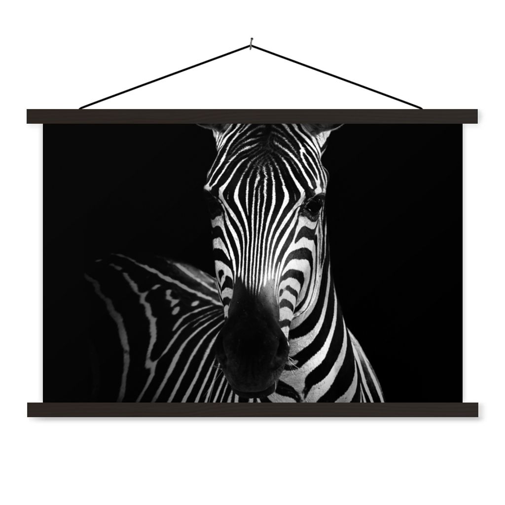 MuchoWow Textilposter Zebra - Schwarz - Weiß - Tiere 150x100 cm mit schwarzem Rahmen - Schlafzimmer