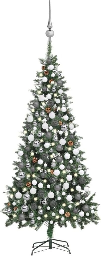 Künstlicher Weihnachtsbaum mit Beleuchtung Kugeln Zapfen 210 cm