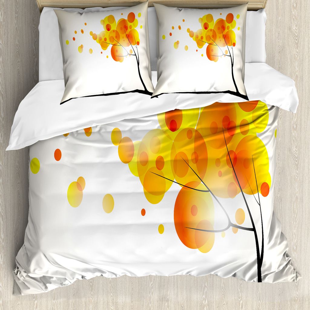 ABAKUHAUS Abstrakt Bettbezug, Autumn Sun und Bäume, Milbensicher Allergiker geeignet mit Kissenbezügen, 155 cm x 220 cm - 80 x 80 cm, Gelb Orange...