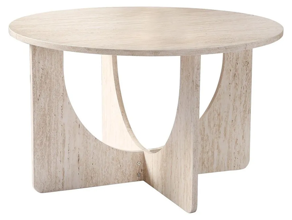 Table basse ronde effet travertin beige meuble déco moderne