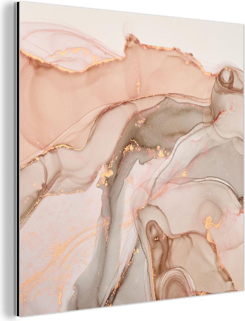 MuchoWow Wanddekoration Metall Metallbild Wandkunst 90x90 cm Marmor - Rosa - Rosa MuchoWow Aluminium Gemälde - Dekoration - Industrial - Metall