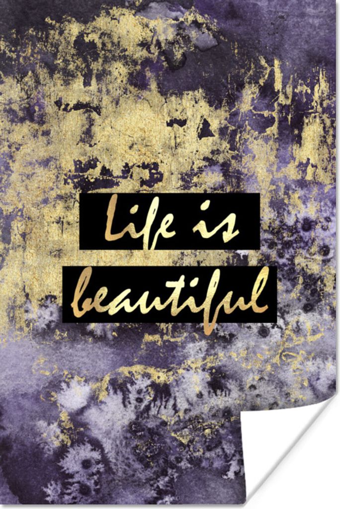 MuchoWow Poster Zitate - Leben - Gold 40x60 cm - Plakate für die Wand - Poster Babyzimmer