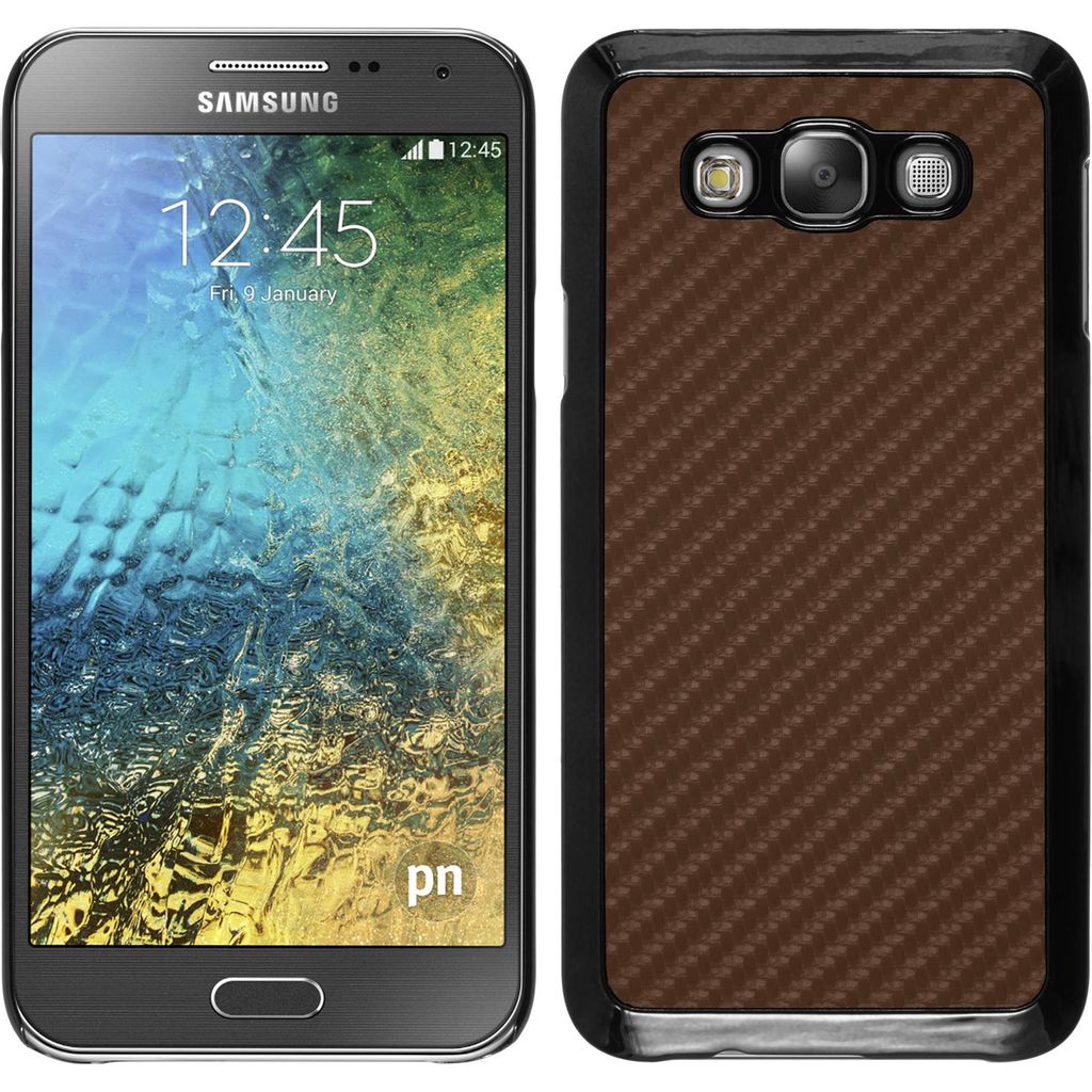 PhoneNatic Case kompatibel mit Samsung Galaxy E7 - Hülle bronze Carbonoptik Hard-case + 2 Schutzfolien