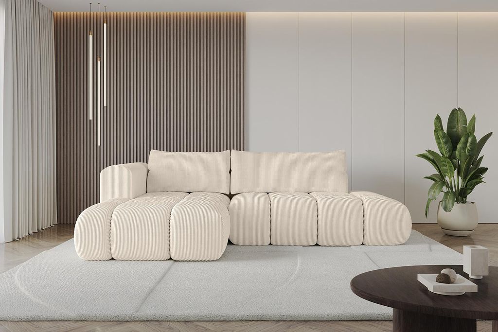 ALTDECOR Ecksofa mit Schlaffunktion und Bettkasten CLOUD-L 280x185x90 Beige - Corner Sofa Bett Eckcouch Couch L-Form Schlafcouch Ausziehbar Wohnlan...