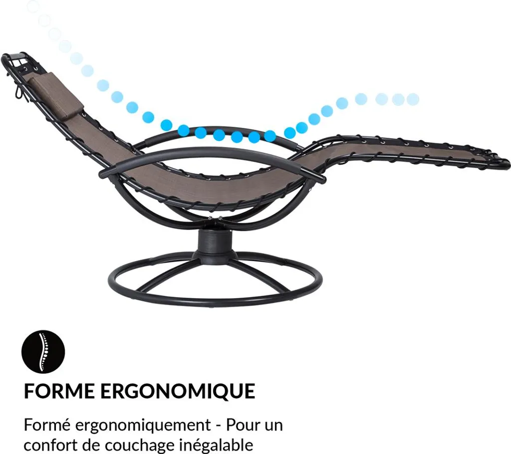 Casaria Chaise Longue de Relaxation Eve Moka en Acier Laqué à Bascule