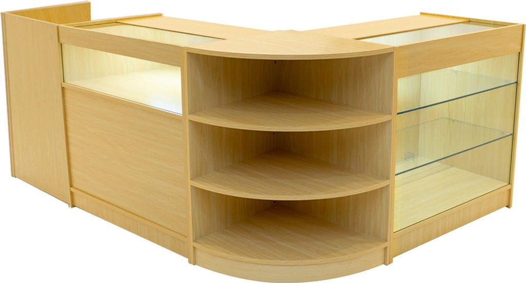 Ahorn Ladenthekenset Hyperion mit LED-Beleuchtung – K900 B900 LM60 TB60 – Abschließbare Schiebetüren, Schlüssel, 3 Verkaufseinheiten, Kassen...