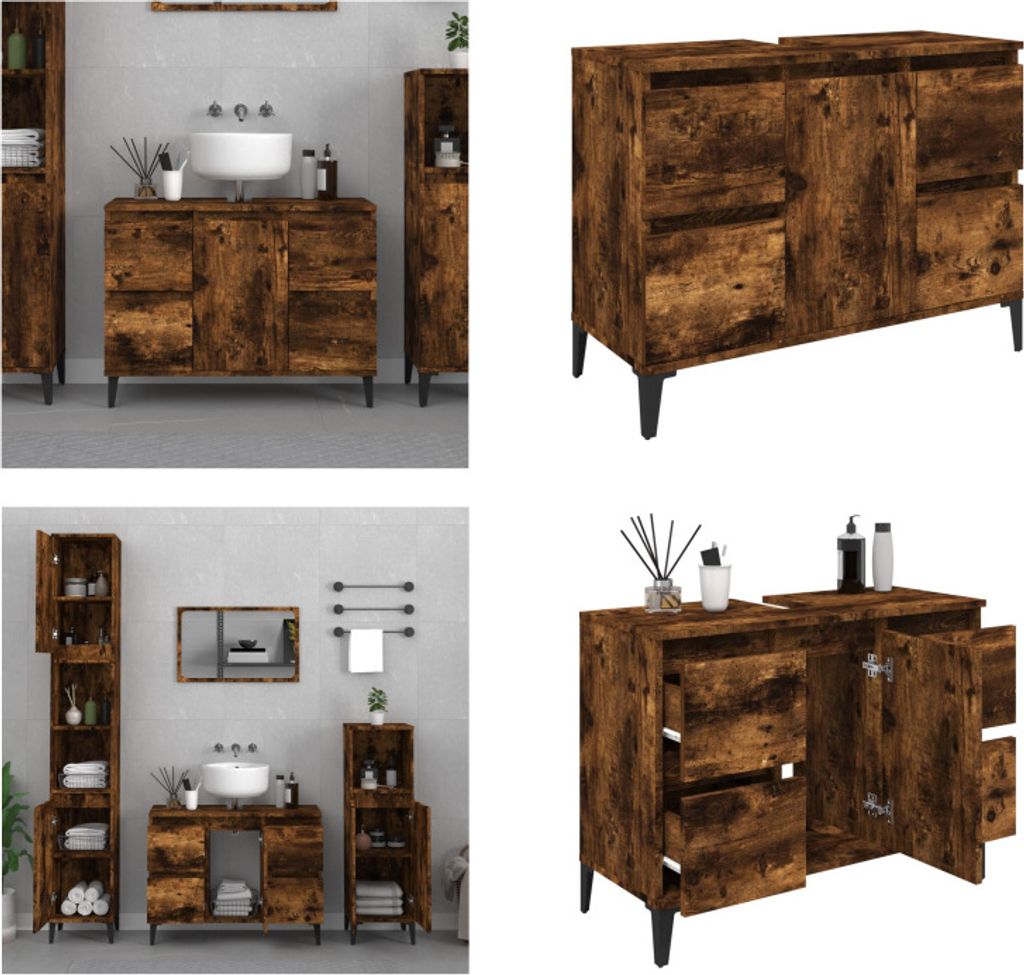 vidaXL Waschbeckenunterschrank Räuchereiche 80x33x60 cm Holzwerkstoff - Waschbeckenunterschrank - Waschbeckenunterschränke - Badezimmerschrank - ...
