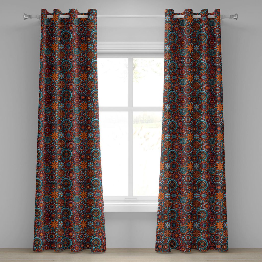 ABAKUHAUS Mandala Ösenvorhang, Ethnischer asiatischer Stammes- Kreisblumenkosmos-Symbolismus-marokkanischer Entwurf, Dekorative 2-Panel-Fenstervor...