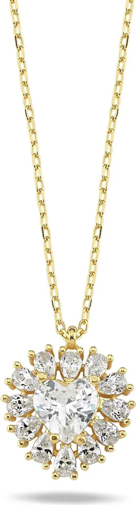 Collier cœur pour femme en argent doré et oxyde de zirconium brillant