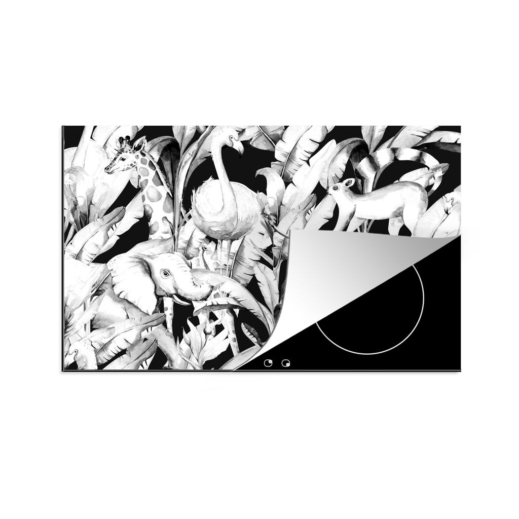 KitchenYeah Herdabdeckplatte Wasserfarben - Dschungel - Elefant - Giraffe - Jungen - Blau - Kinder - Kinder , 78x52cm, Küche Deko, Glaskeramikko...