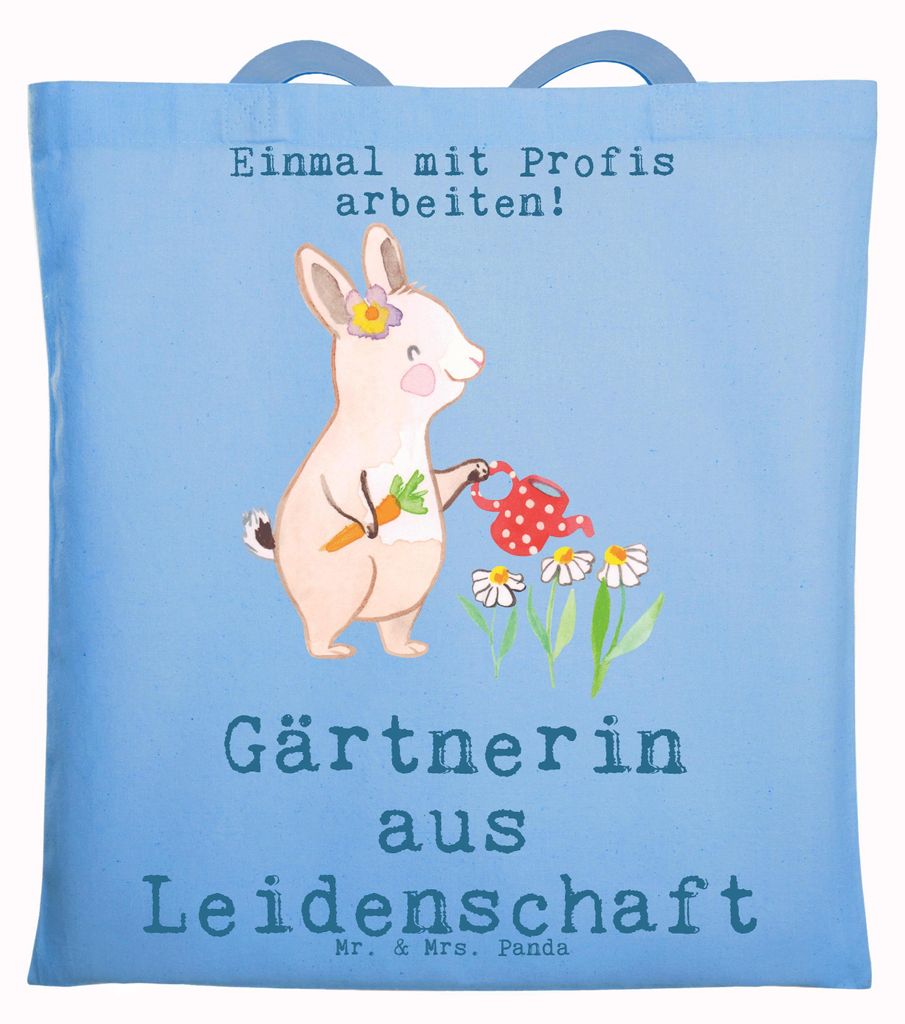 Mr. & Mrs. Panda Tote Bag Gärtnerin Leidenschaft - Sky Blue - Geschenk, Gartenbau, Shopping Tasche, Schultasche, Gartenplaner, Spruch, Stoffbeutel...