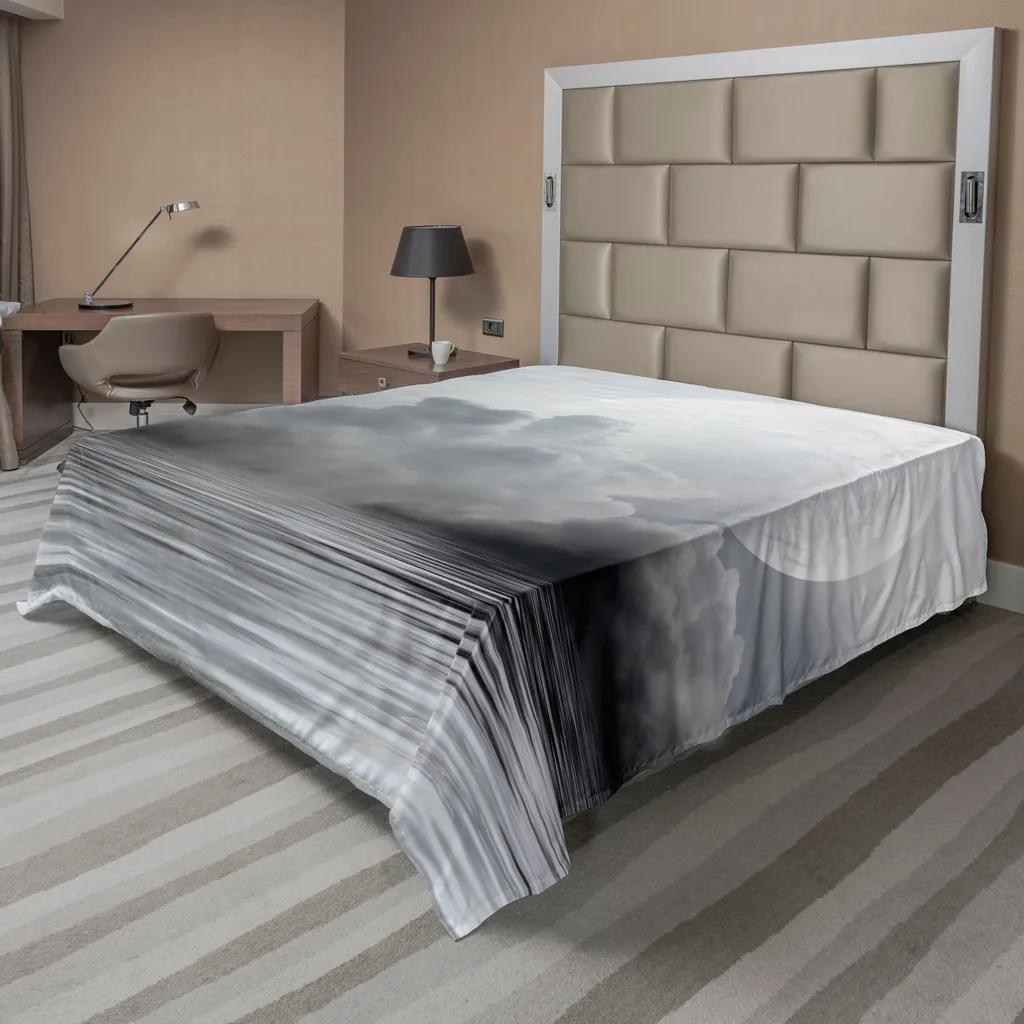 Drap de lit Mond gris 266x260 cm ABAKUHAUS avec décor lune et nuages