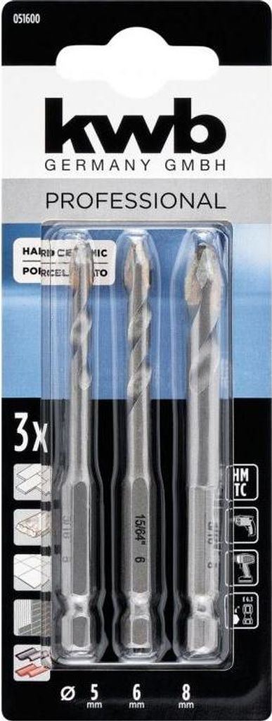 Hartkeramik-Bohrerset 3tlg. - Kwb