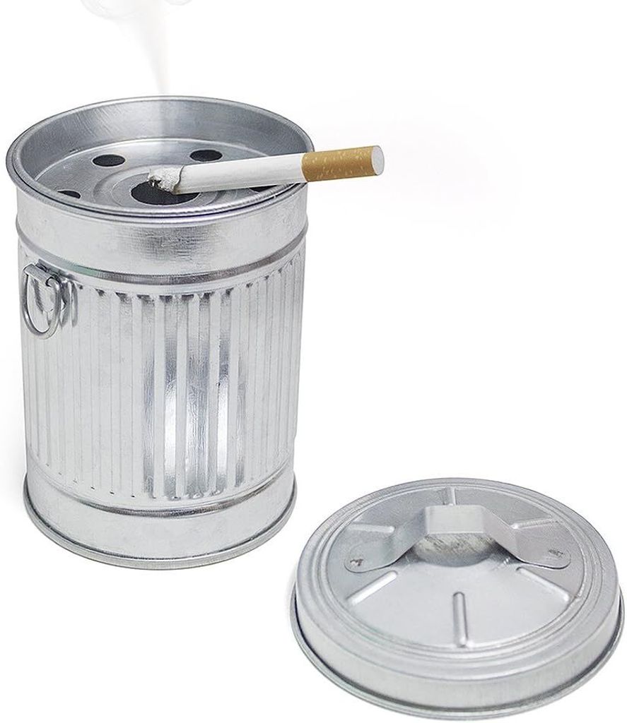 Balvi Aschenbecher Müll mit Kappe Galvanisiertes Metall 13cm