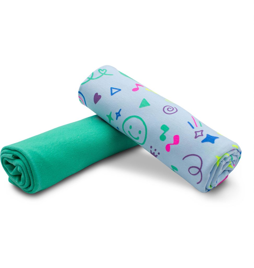 Stoffpaket 0,5m Jersey + 0,5m Bündchenstoff Meterware zum Nähen von Kinderkleidung Kinderstoff 100 Jerseystoff Set 37 Neon Doodle
