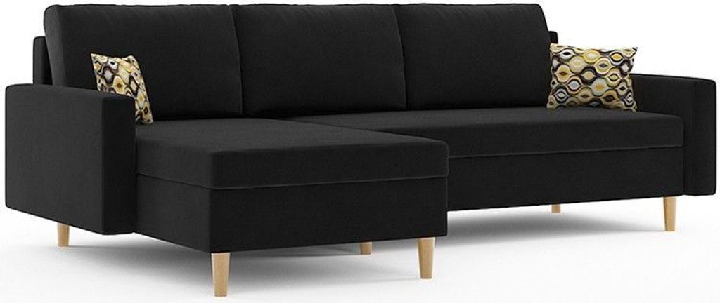 Ecksofa mit Schlaffunktion, ETNA 225x140cm Schlafcouch mit Bettkasten Schwarz