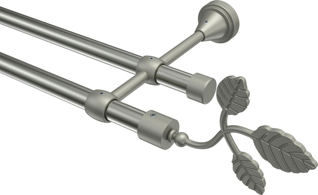 Interdeco Gardinenstange / Vorhangstange Edelstahl-Optik / Chrom matt, Typ Primus Alessia (Blatt), 16 mm Ø 2-läufig, 520 cm
