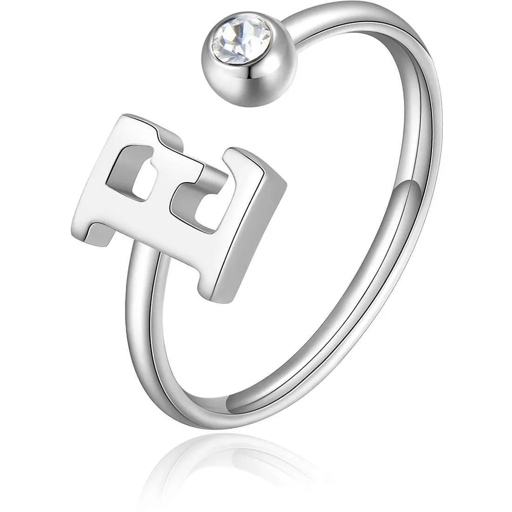 Bague en acier avec cristal brillant Click SCK176 - Design ajustable