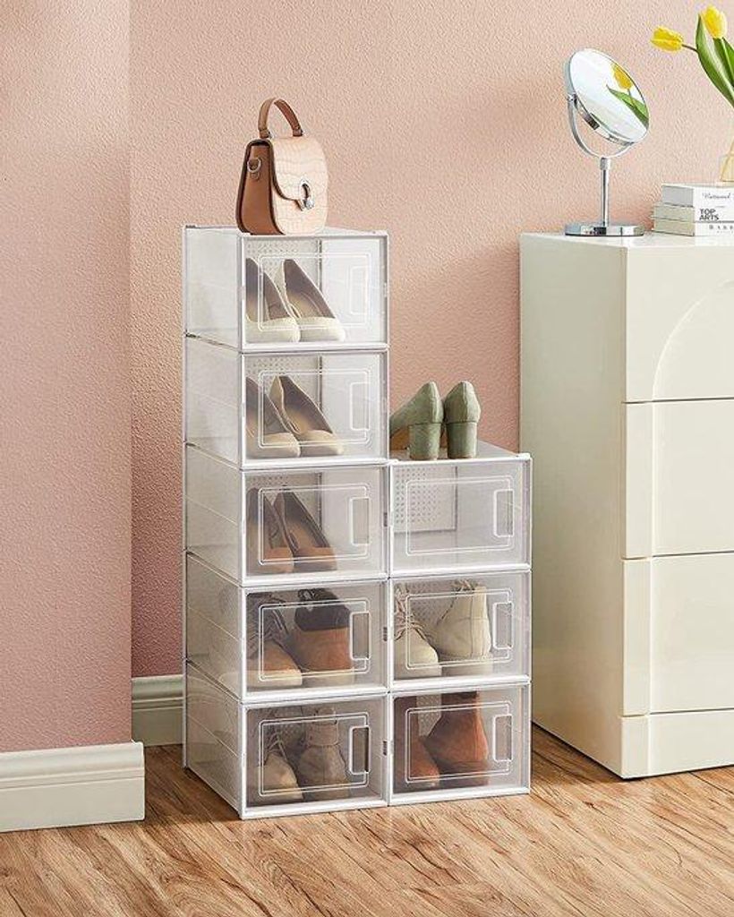Schuhboxen Set 8, stapelbar, transparent weiß, Größe 44