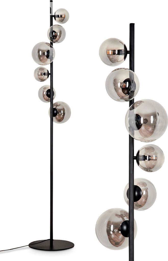Garaguso Stehlampe aus Metall/Glas in Schwarz/Rauchfarben