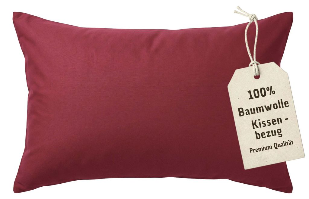 Kissenbezug 50x70 cm Bordeaux | 100% Baumwolle | Atmungsaktive PREMIUM Kissenhülle mit verdecktem Reißverschluss