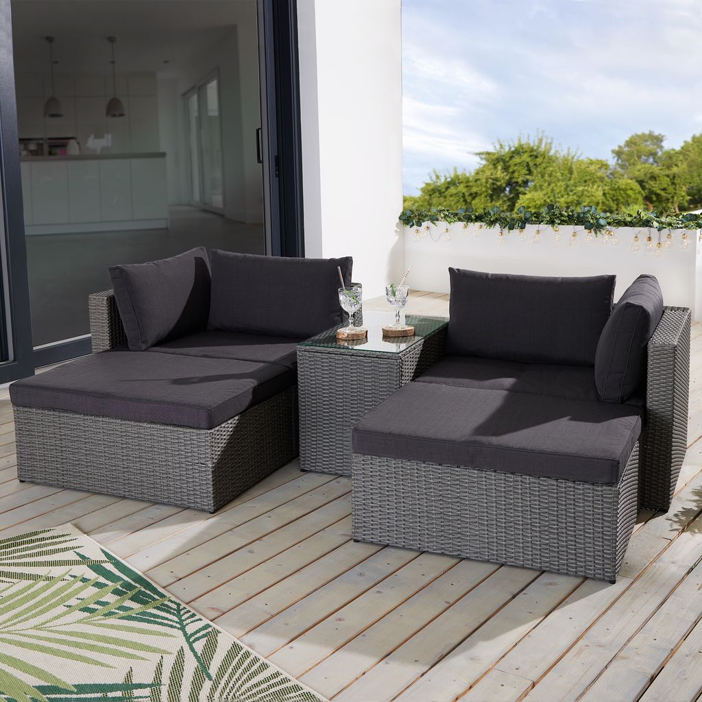 Outdoor Garten Lounge Set XXL MODULAR grau Polyrattan Sitzgruppe inklusive Kissen