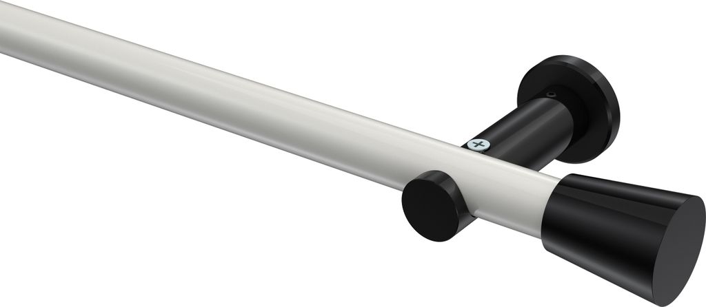 Interdeco Gardinenstange / Vorhangstange Weiß / Schwarz, Typ Platon Sitra (Konus) ohne Ringe, 20 mm Ø 1-läufig, 260 cm