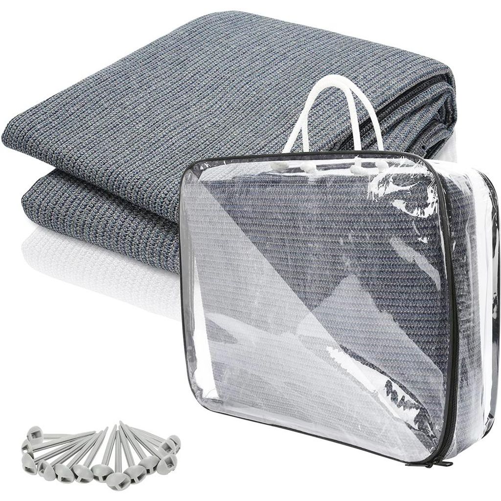 Vorzeltteppich 200x200cm Teppich Outdoor rutschfest Waschbare Markisenteppich Zeltteppich Vorzeltboden Zeltunterlage mit Löchern Heringe und Trage...