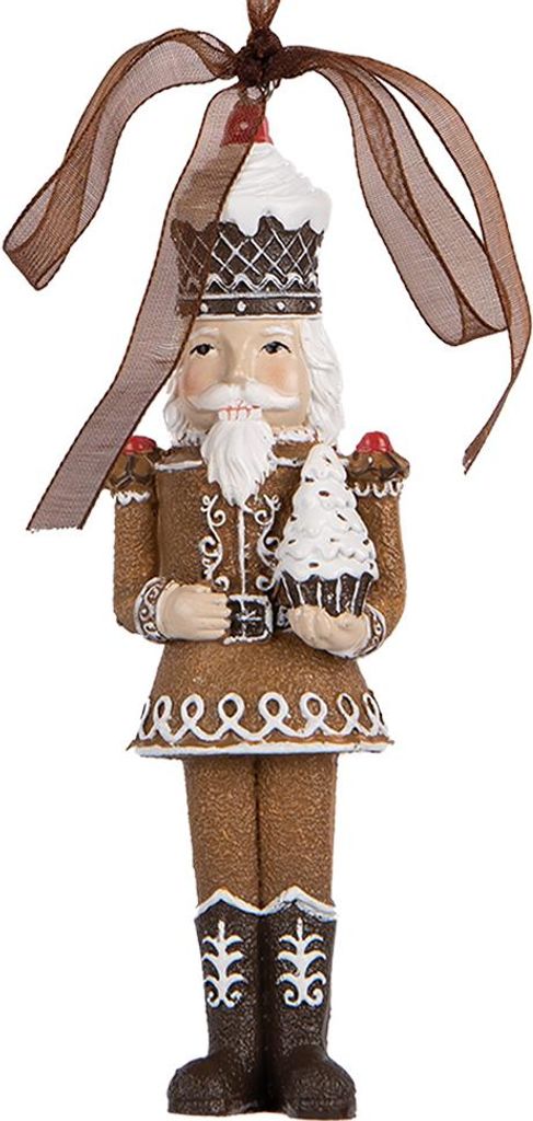 Clayre & Eef Weihnachtsanhänger Nussknacker 4x2x13 cm Braun Kunststoff