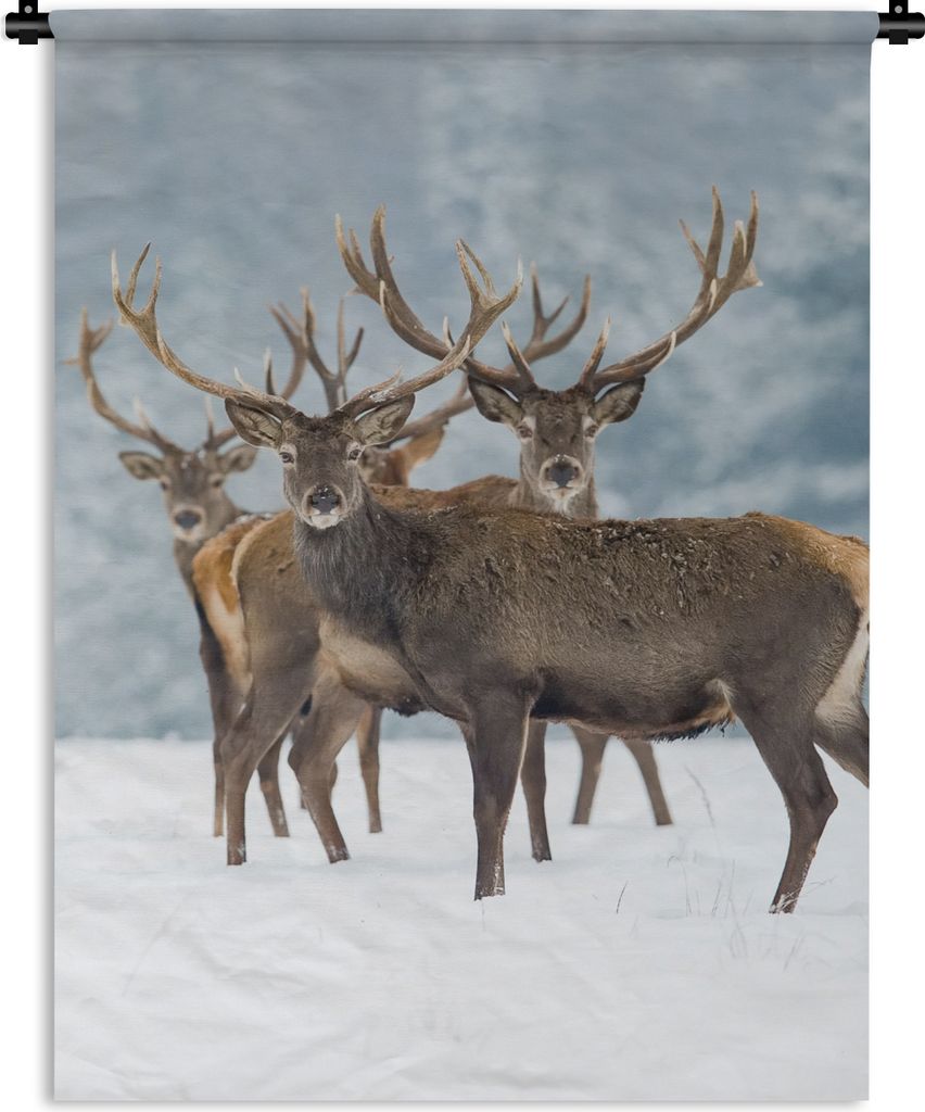 MuchoWow Wandteppich Wandbehang Hirsche - Tiere - Schnee - Winter - Landschaft - Natur 90x120 cm Tapisserie Dekoration Wandtuch - Wanddeko