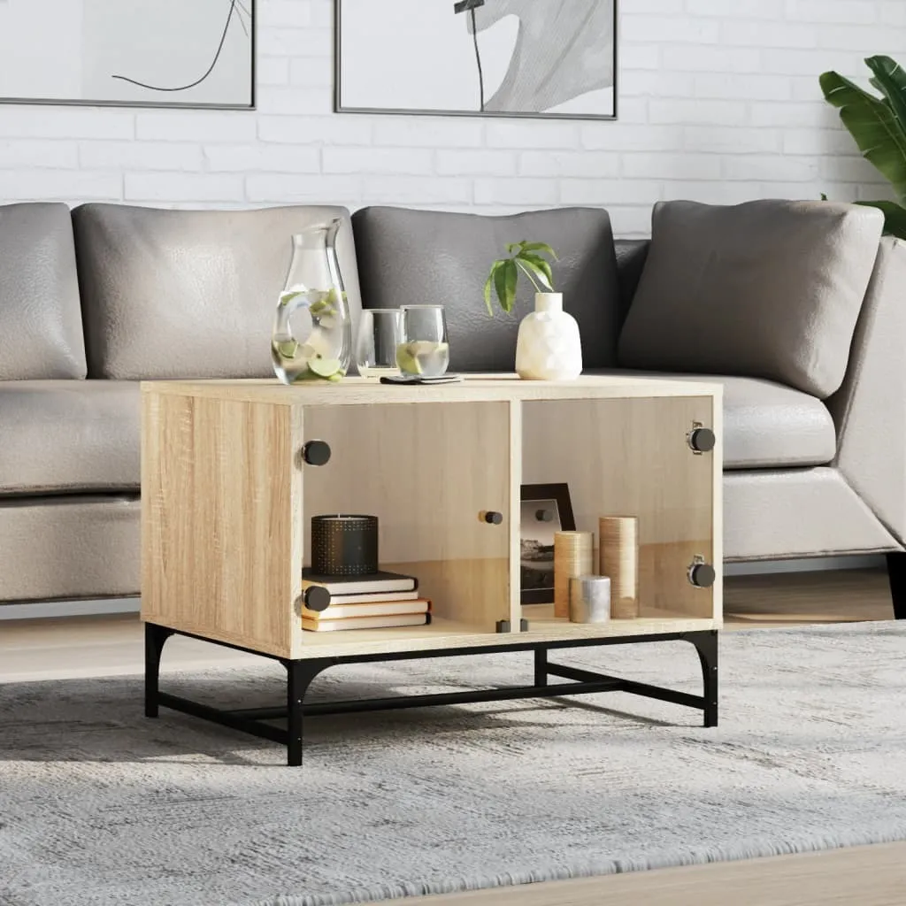 Tavolino semplice con ante in vetro rovere Sonoma 68,5x50x50 cm - Tavolini DE6204148 1parte