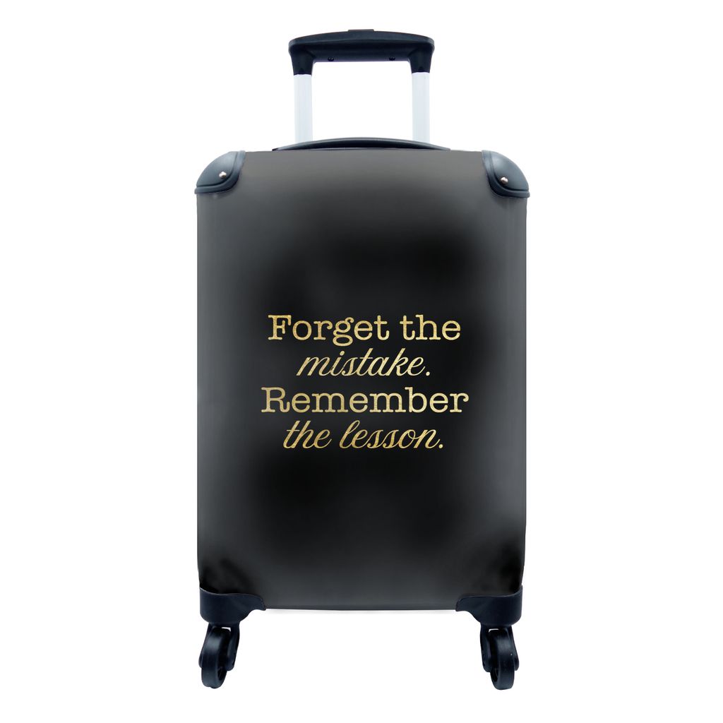 MuchoWow Koffer Handgepäck Trolley Rollkoffer Kleine Reisekoffer mit 4 Rollen - Zitate - Leben - Schwarz - Gold - Cabin Size < 55x40x23 cm & 55x...