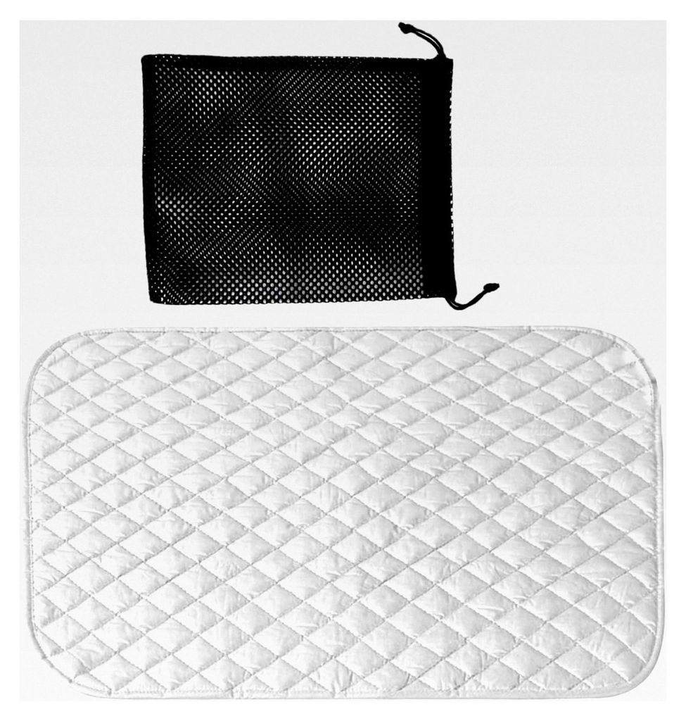 Bügelmatte und Kordelzugbeutel, schwarz, tragbar, faltbar, für Büro oder Bett (Größe 48 x 85 cm)