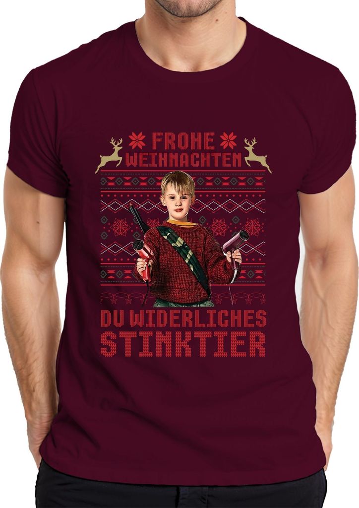 Frohe Weihnachten Du widerliches Stinktier Kevin Allein Zuhaus Herren T-Shirt, Burgundy, XL