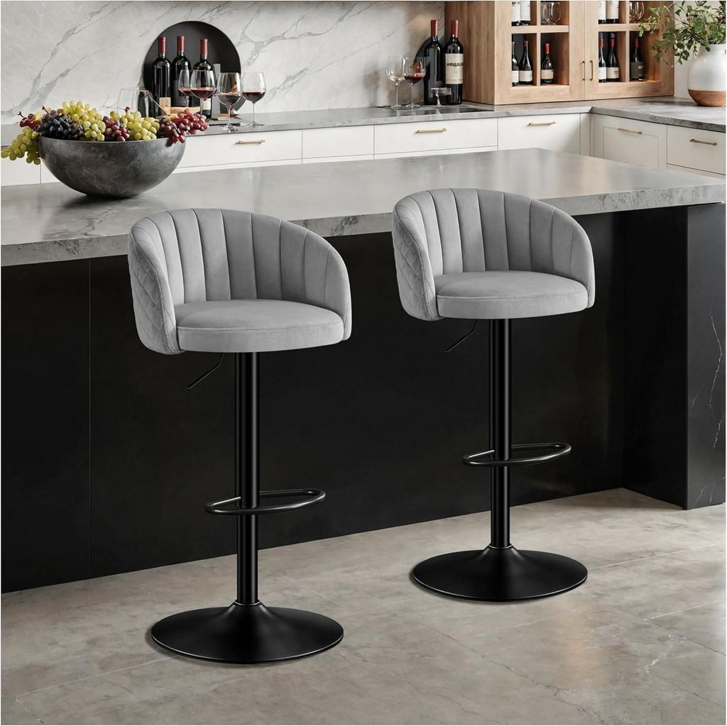 STOOLINK 2er Set Barhocker Grau Samt Höhenverstellbar Produktbild 