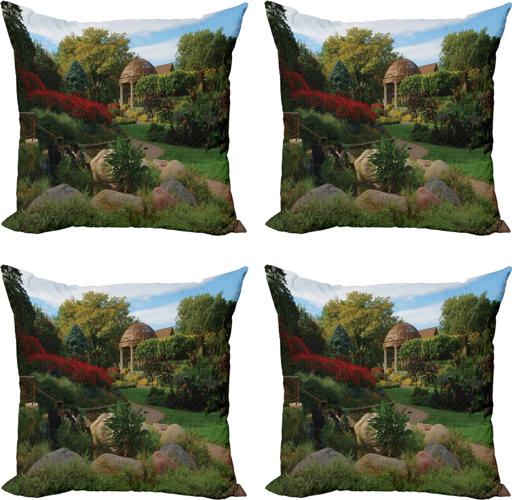 ABAKUHAUS Nebraska Kissenbezug Set (4 Stück), Gazebo Sunken Gardens, Moderner Doppelseitiger Digitaldruck, 50 cm x 50 cm, Mehrfarbig