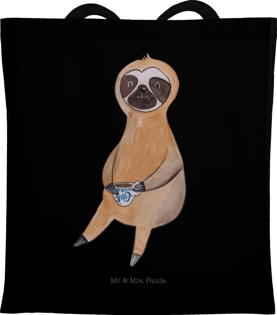 Mr. & Mrs. Panda Tote Bag Faultier Kaffee - Schwarz - Geschenk, Shopping Tasche, Coffeeaddict, Jutetasche, Schultasche, Jutebeutel, Coffee, Coffeel...