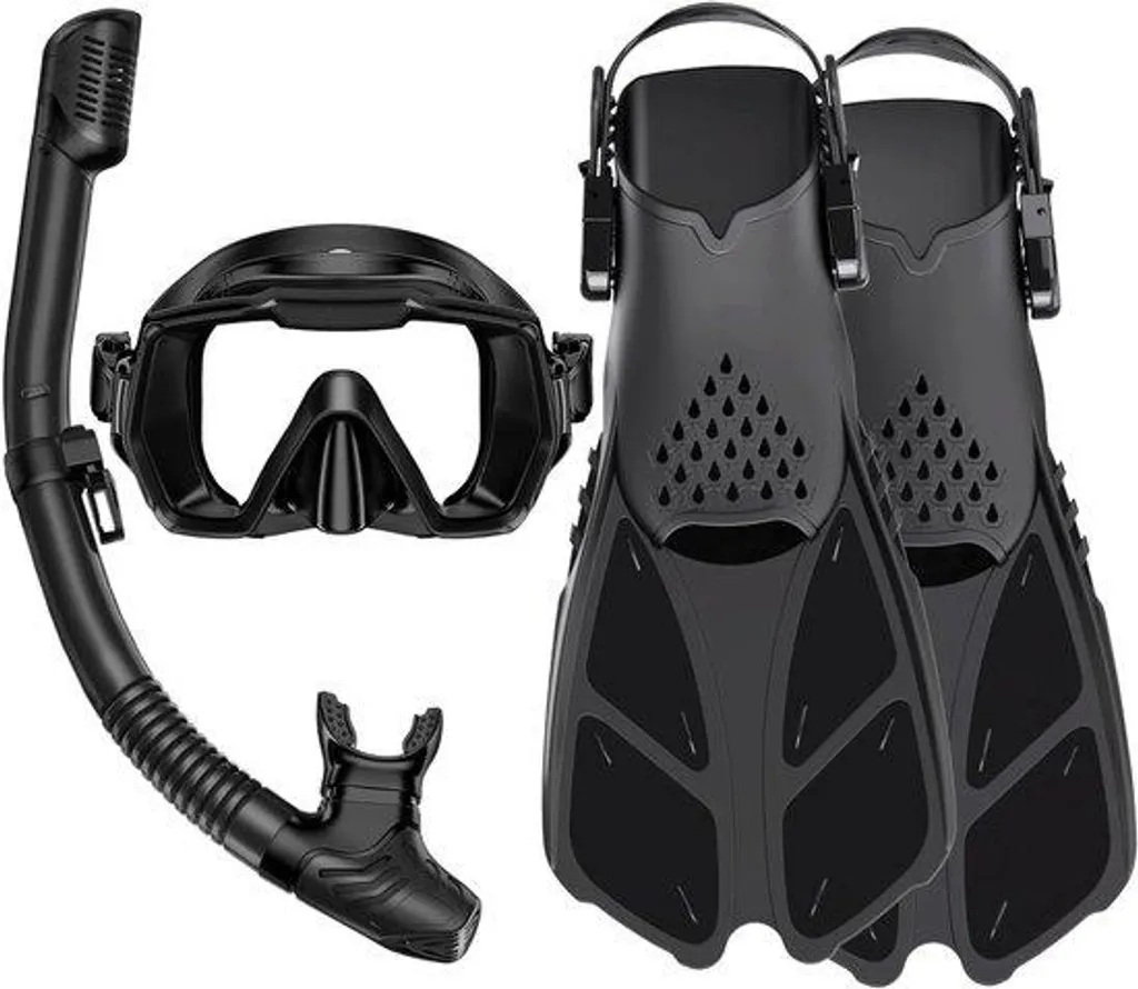Kit de plongée tuba et palmes réglables pour adulte - Set complet noir