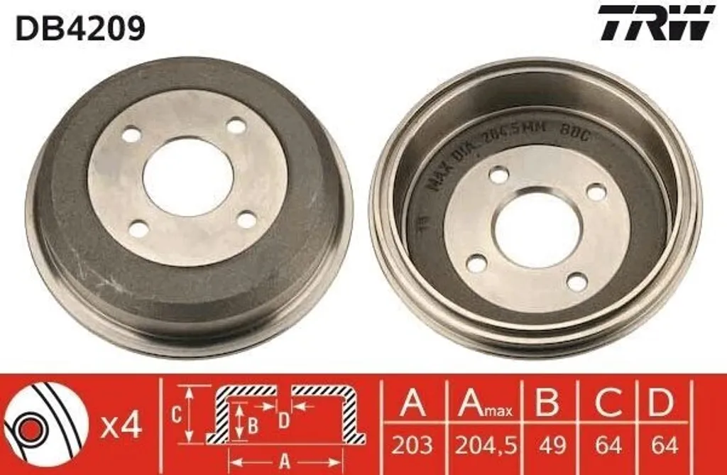 Tambour de frein arrière TRW DB4209 compatible Ford Mondeo II Berline