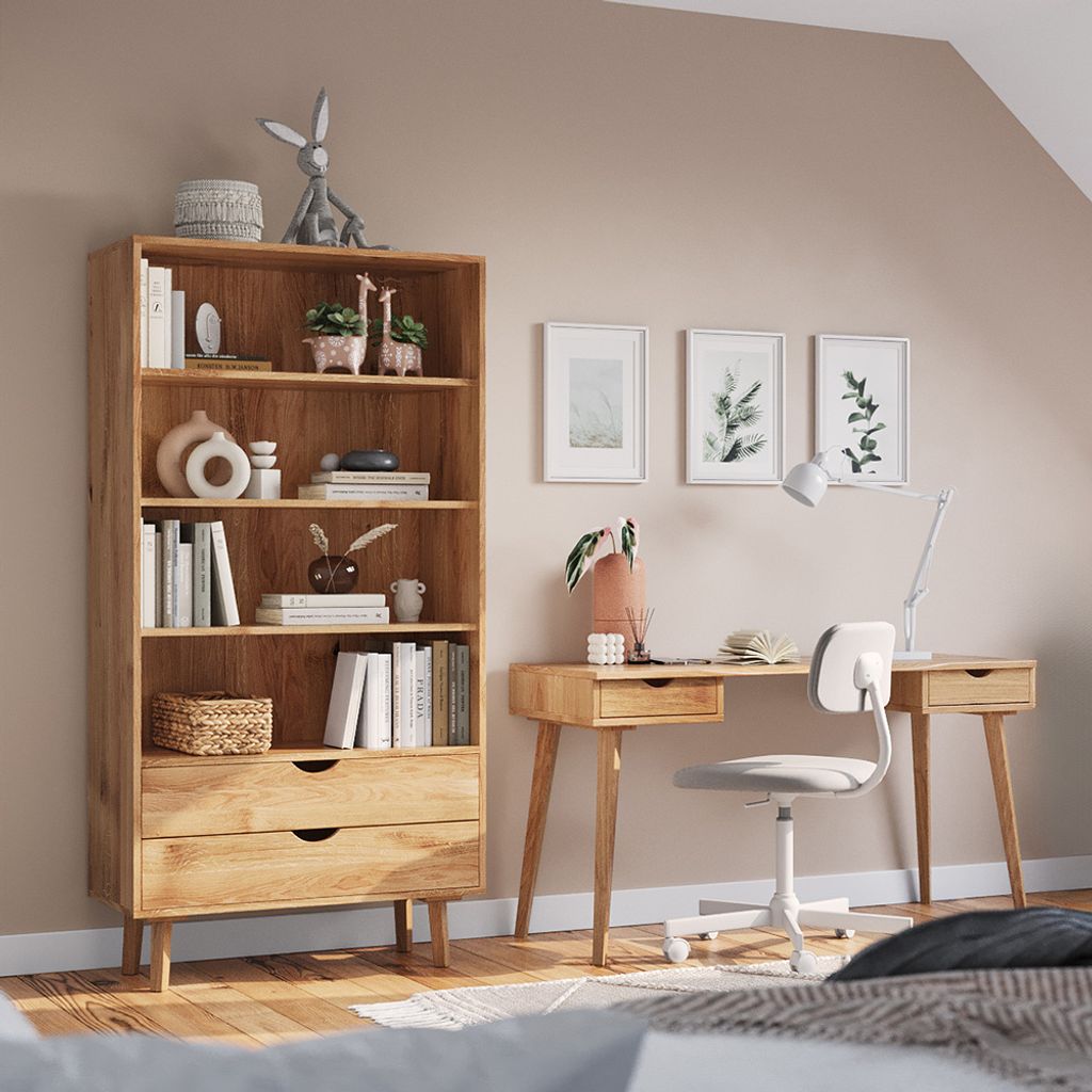 Jugendzimmer Set 2-teilig Schreibtisch und Regal Eiche massiv SIENA-163
