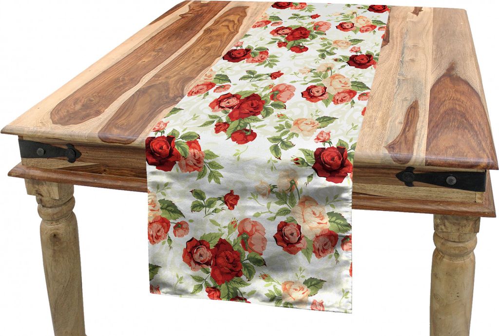 ABAKUHAUS Rosen Tischläufer, Romantische Weinlese-Zusammensetzung, Esszimmer Küche Rechteckiger Dekorativer Tischläufer, 40 x 180 cm, Mehrfarbig