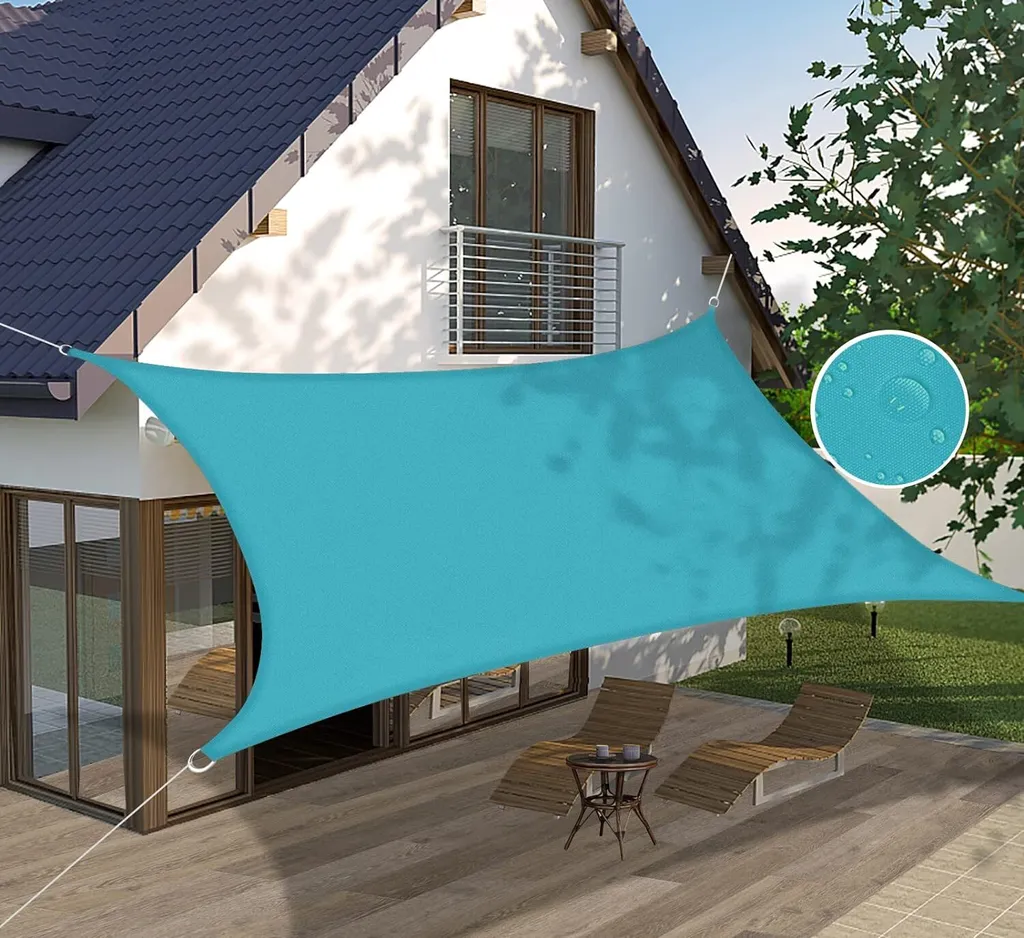 Tenda da Sole per Esterno 4 x 4.5 m Protezione Solare e UV Tenda a Vela Impermeabile Rettangolo con D Anelli per Giardino,Pergola, Tortora