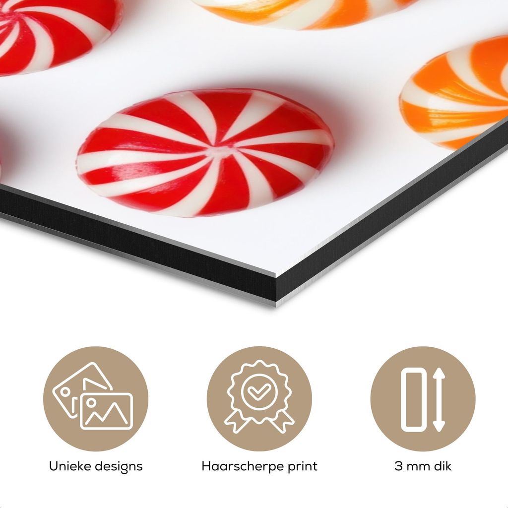 MuchoWow Wanddekoration Metall Metallbild Wandkunst 80x120 cm Süßigkeiten - Muster - Rot - Orange MuchoWow Aluminium Gemälde - Bilder