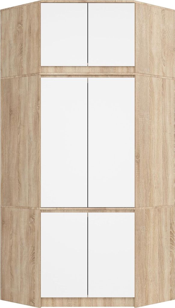 BDW Schlafzimmer Eckschrank mit Verlängerung, 6 Türen, Eiche Sonoma / Weiß