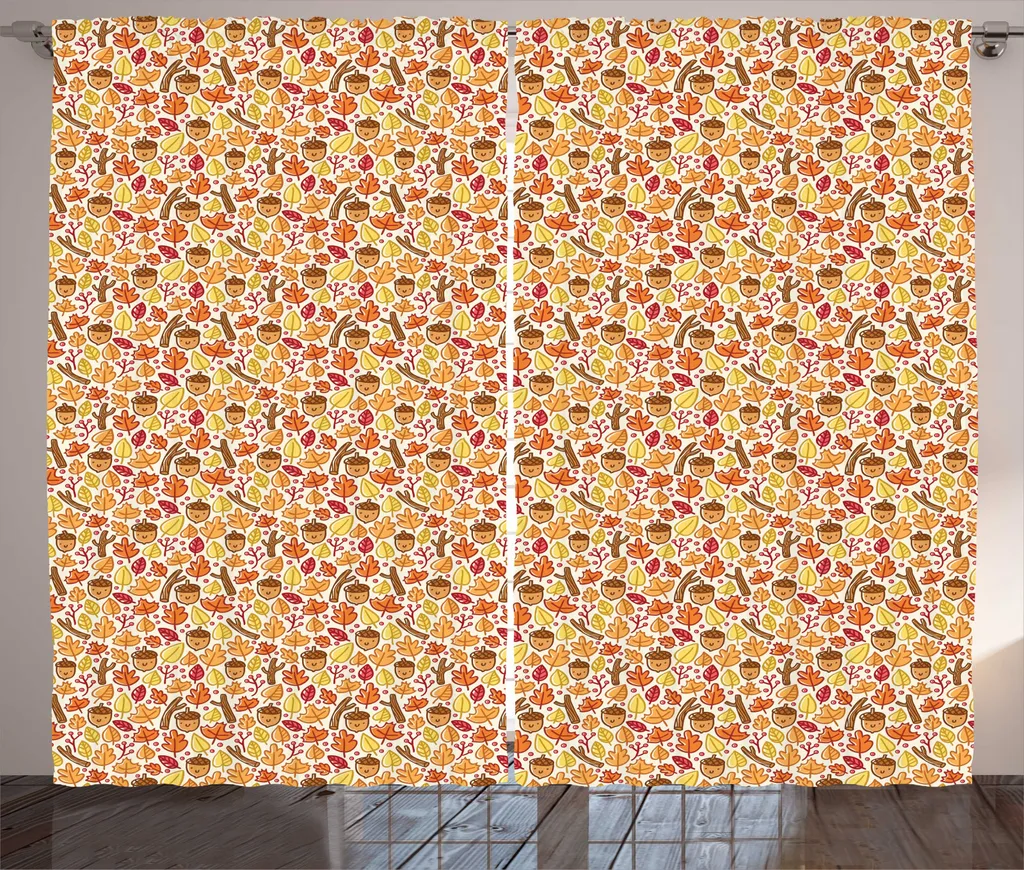 Rideau Rustique Feuilles d'Automne avec Boucles et Crochets 280cm