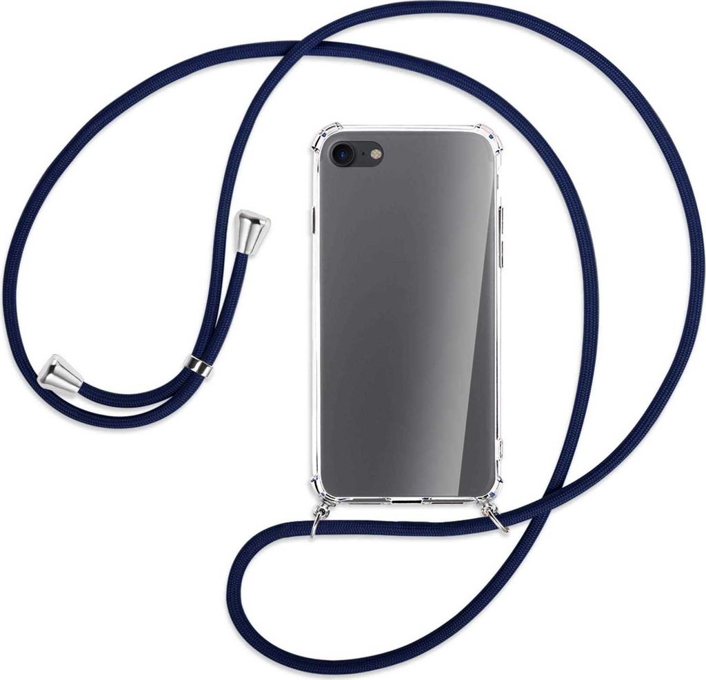 Handykette Backcover-Schutzhülle mit Band (Metall silberfarben) für Apple iPhone 7, iPhone 8 - dunkelblau