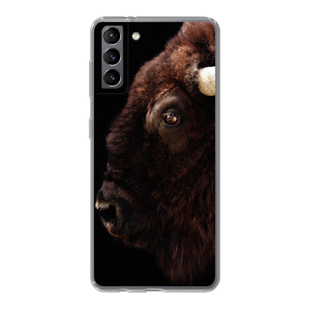 MuchoWow Handyhülle Schutzhülle Hülle für Samsung Galaxy S21 Plus Bison - Horn - Porträt Silikon Softcase Handy Hülle - Handy-Tasche