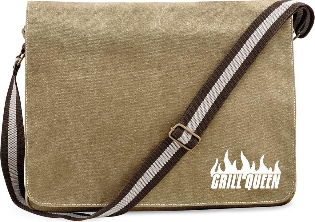 Huuraa Umhängetasche Grill Queen Flammen 14 Liter Sahara Canvas Laptoptasche Geschenkidee