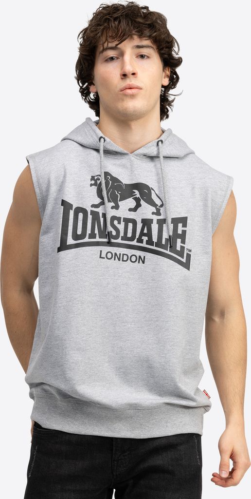 Herren ärmelloses Sweatshirt mit Kapuze normale Passform BIGNOR Marl Grey/Black S Lonsdale